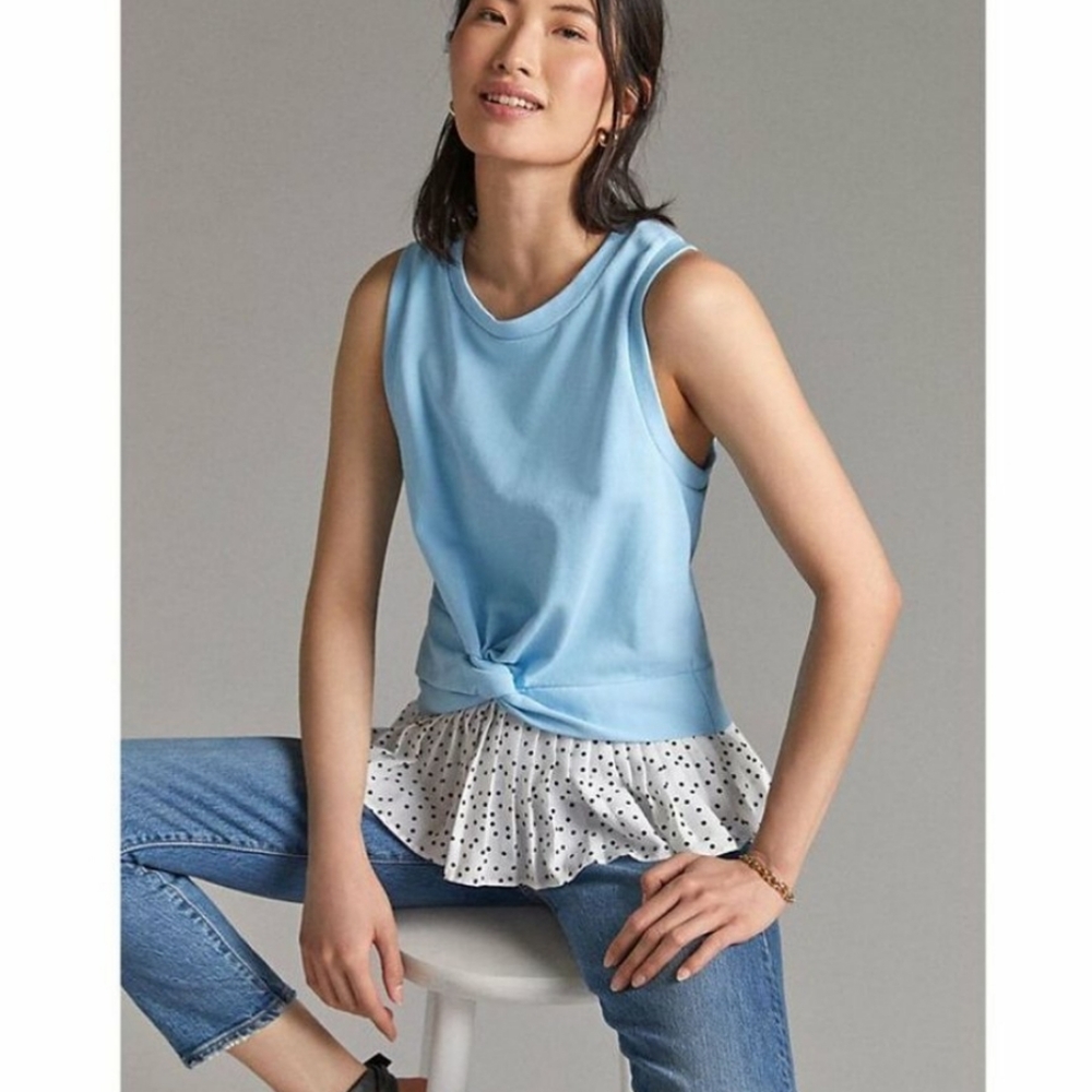 Anthropologie Lea & Viola Twist-front Polka Dots Top Size M